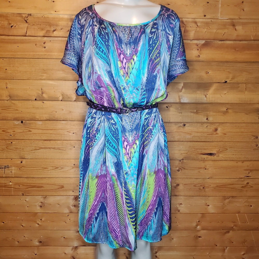 ❤ LUXOLOGY multicolor short sleeve belt and spring at the waist! size L